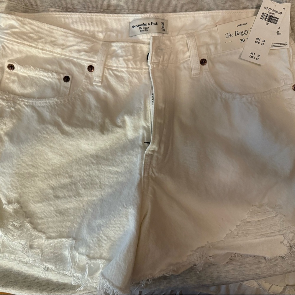 Abercrombie & Fitch White Ripped Denim Shorts